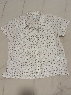 White Short-Sleeve Button-Up Blouse
